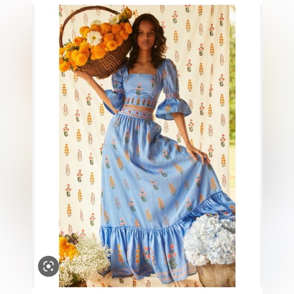 AGUA BY AGUA BENDITA dahlia bell sleeve crop top S - Picture 3 of 6